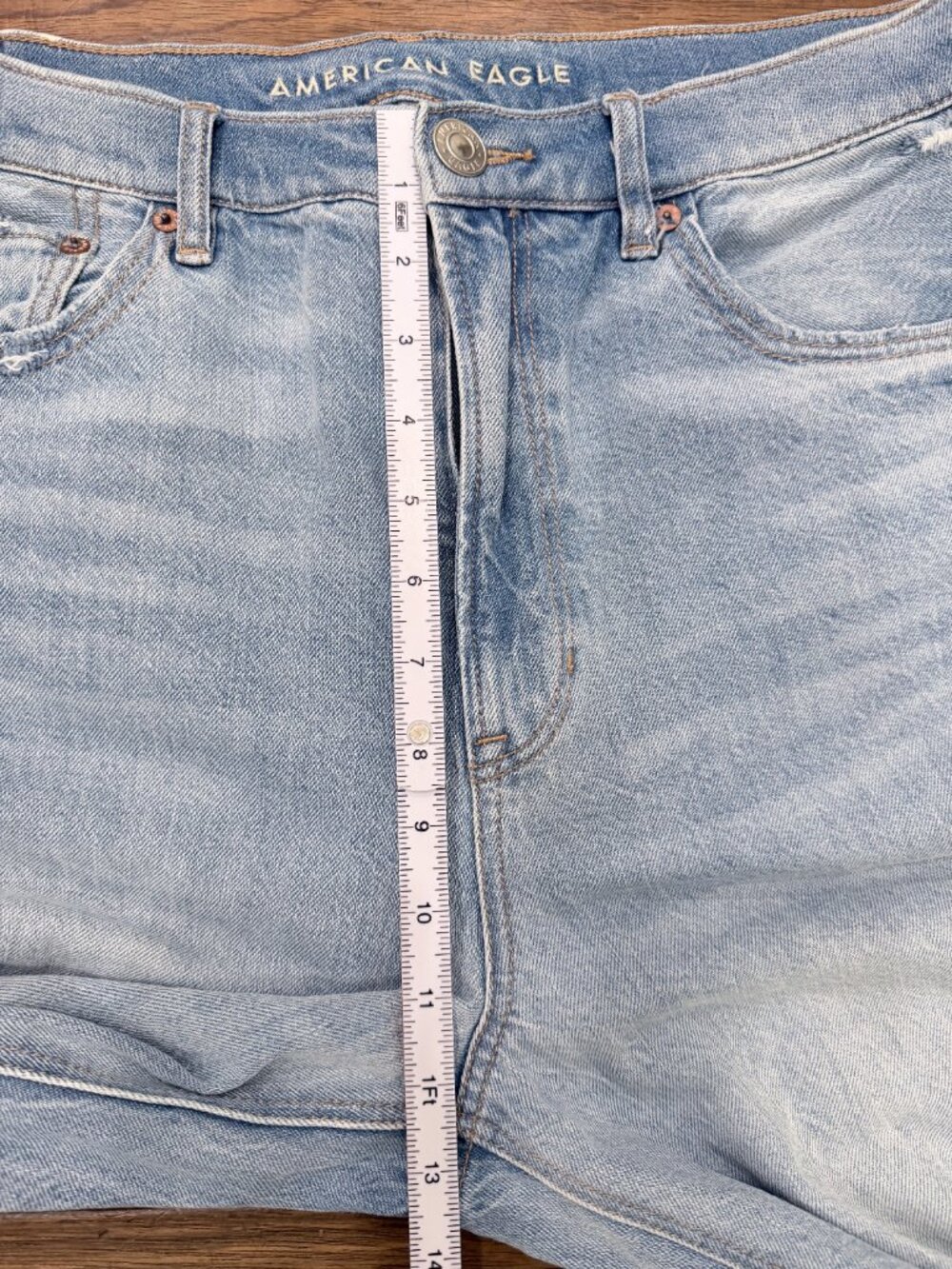 American Eagle Women’s Size 14 X-Long Distressed Straight Light Wash 100% Cotton - Picture 8 of 13